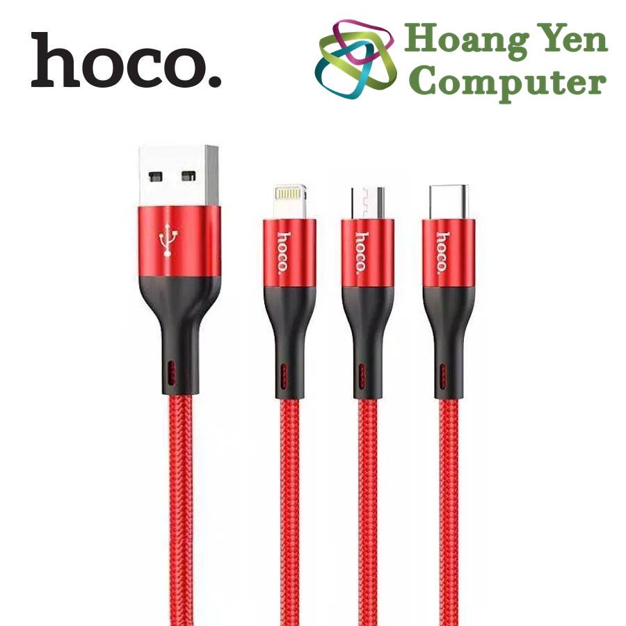 Cáp Sạc Hoco X2 Max 3 Đầu (IP - MICRO USB - TYPE C) Dây Dù Chống Đứt Dài 1M - BH 6 Tháng 1 đổi 1 (MÀU SẮC NGẪU NHIÊN)