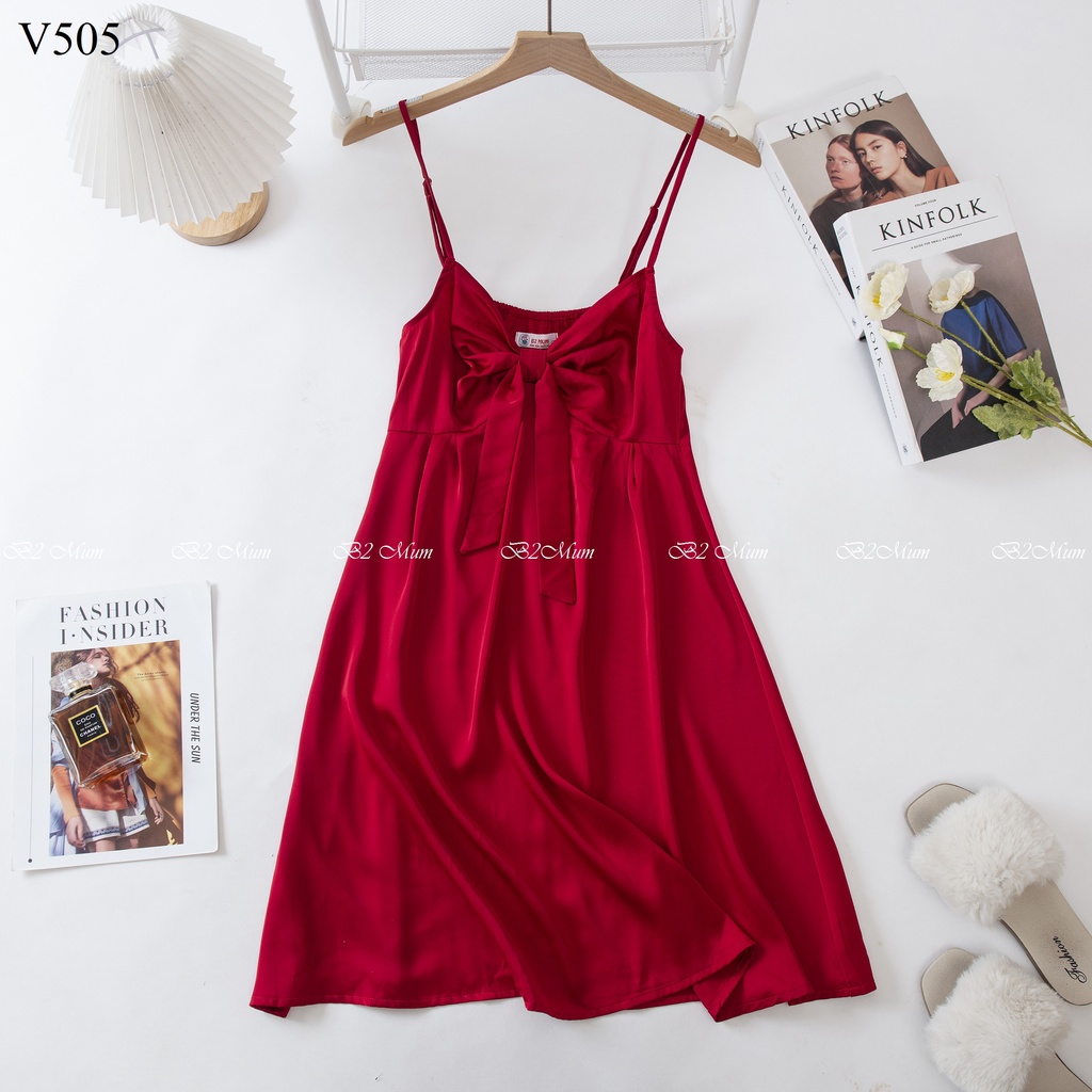 V505 Váy bầu lụa 2 dây nơ B2 Mum