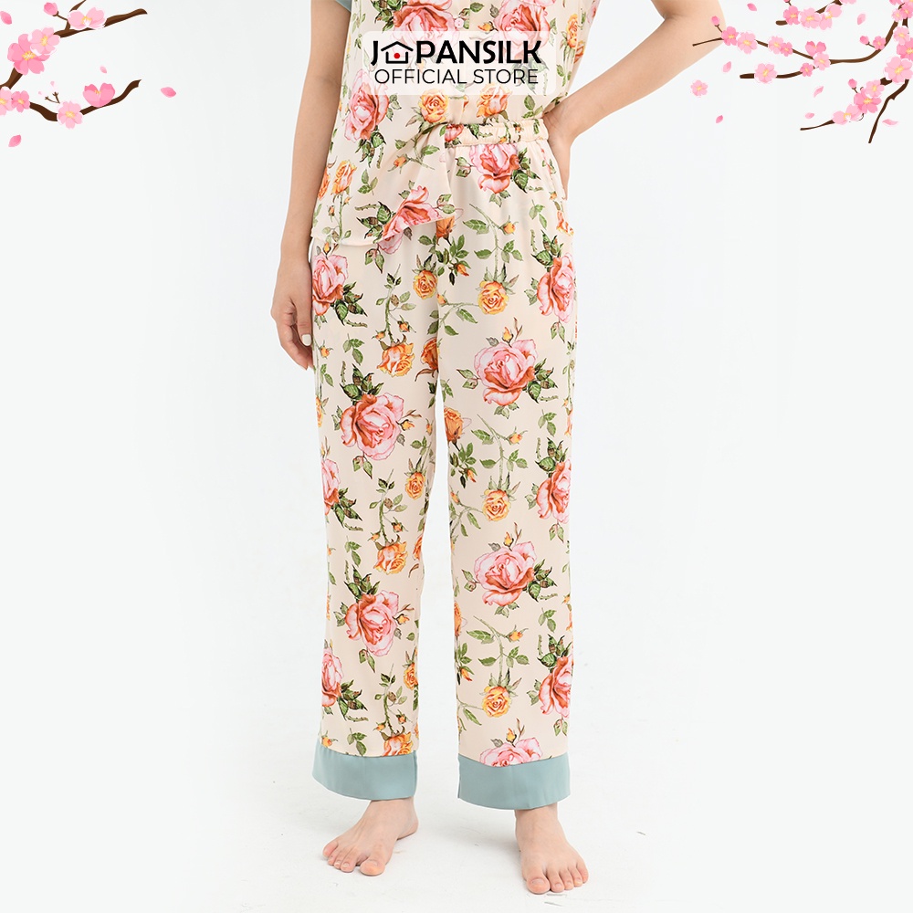 Ảnh Đồ Mặc Nhà Lụa Satin Nhật Cộc Tay JAPAN SILK Họa Tiết Hoa Hồng Sang Trọng 2