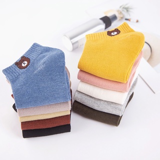 10 Đôi Tất cổ ngắn nữ hình gấu phong cách Hàn Quốc, vớ nữ chất liệu cotton thoáng mát