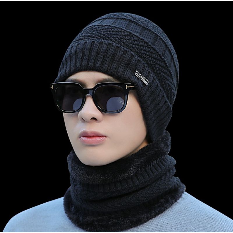 Nón len khăn choàng nam mũ len nam khăn quàng cổ y hình | Shopee Việt Nam