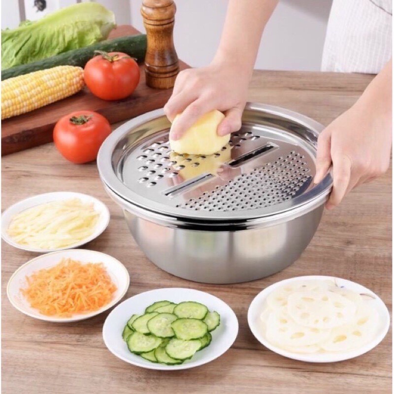 Bộ Thau Rổ inox 3 món bào rau củ đa năng tiện lợi ( BỘ THAO RỖ 3 MÓN ...