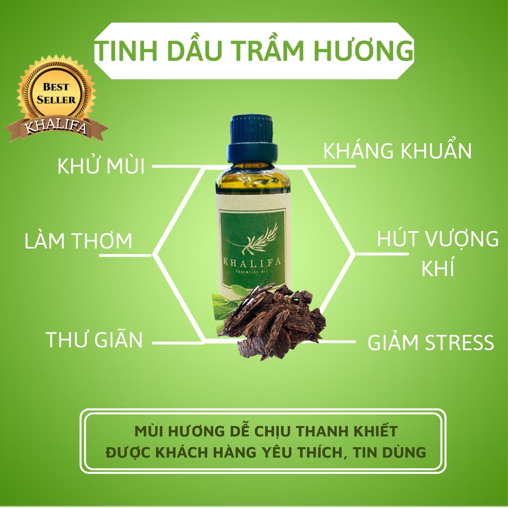 Tinh Dầu Trầm Hương Khalifa 50ml Giảm Stress Khử Mùi Chống Say Xe Hàng Chính Hãng