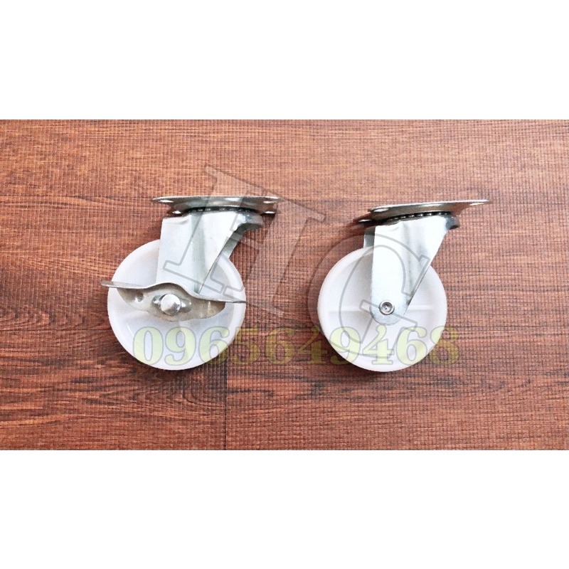 Bánh Xe Nhựa Trắng Bánh Phanh, Bánh Xoay Đủ Cỡ 5cm 6cm 7cm