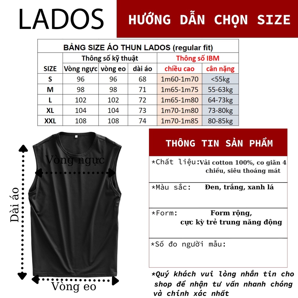 Mô tả Áo thun tank top nam trơn LADOS-9085 vải cotton siêu mát mẻ,tập gym, chạy bộ, đi chơi - 4