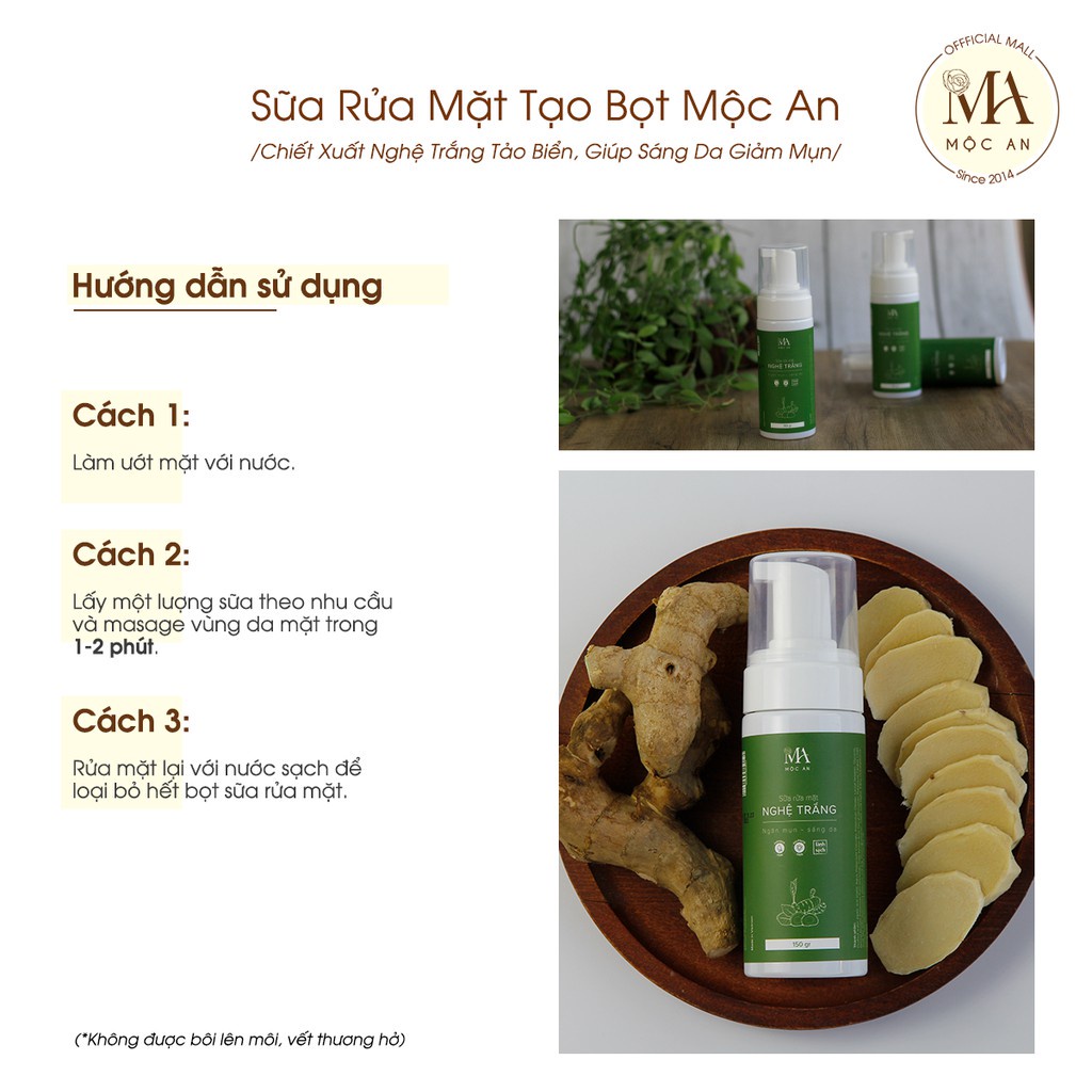 Mô tả Sữa Rửa Mặt Tạo Bọt Mộc An Chiết Xuất Nghệ Trắng Tảo Biển, Giúp Sáng Da Giảm Mụn 150g - 5