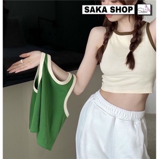Áo ba lỗ thun croptop viền phối nữ