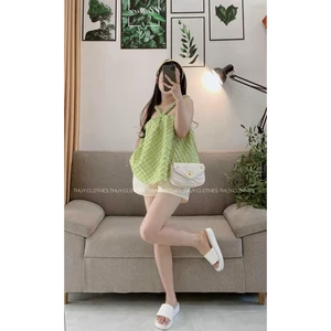Set áo dây chéo, quần short lưng thun có túi, vải xốp siêu mịn, cho nữ mặc đi chơi, mặc nhà