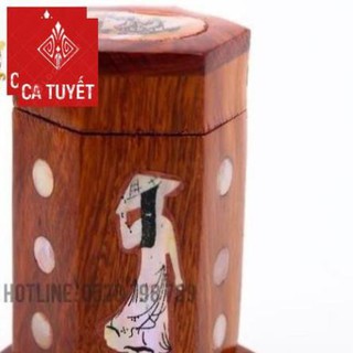 Lọ Đựng Tăm Gỗ Hương khảm Trai -  Cô Gái Việt Nam ( H )
