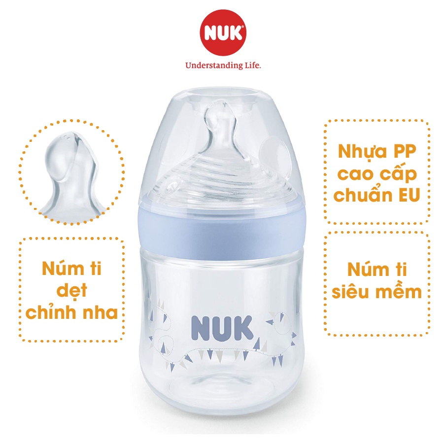 [Mã BMLT35 giảm đến 35K đơn 99K] Bình sữa NUK Nature Sense nhựa PP cao cấp chuẩn EU núm ti silicone chỉnh nha 150ml S1-M
