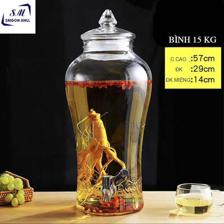 Bình Thủy Tinh Ngâm Rươu Sâm Cao Ly 15 lít có van hoặc không van ...