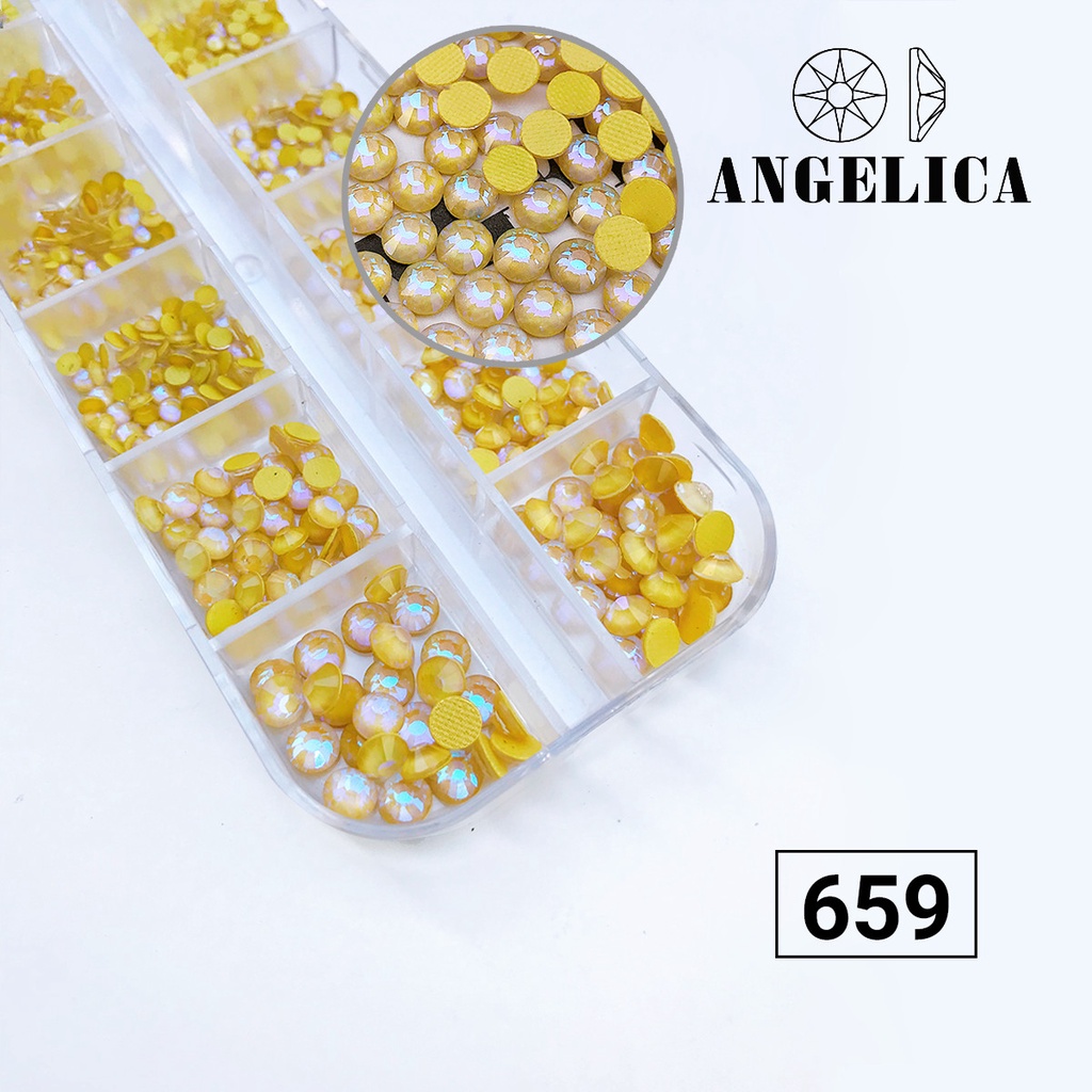 Đá Chân Lưới Nail 12 Khía Màu Nước Gạo Light Topaz Fluorescence Đính Móng ANGELICA 659
