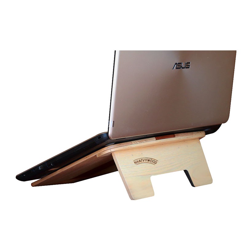 Kệ laptop thông minh có thể gấp gọn vào balô mang đi, giá kê đỡ laptop để bàn bằng gỗ Nhatvywood NVLP04