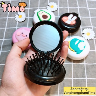 Lược Có Gương Tròn Chải Tóc Mini Kèm Gương Cầm Tay Trang Điểm Gấp Gọn Bỏ Túi Tiện Lợi Mang Đi Du Lịch