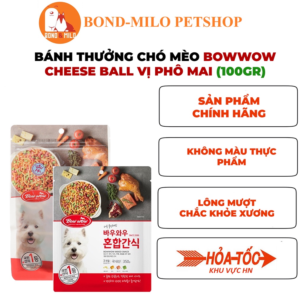 BÁNH THƯỞNG CHO CHÓ MÈO BOWWOW CHEESE BALL VỊ PHÔ MAI 100GR - BONDMILO ...