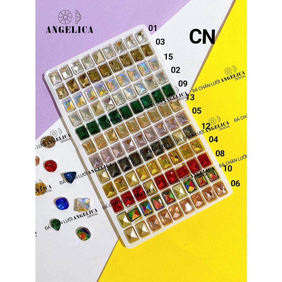 Túi 10 Viên Đá khối Nail Ngọc Hình Chữ Nhật Chân Vàng Trang Trí Móng ANGELICA CN