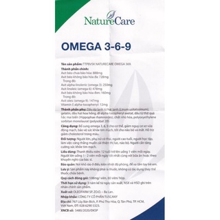 Viên Uống Omega 3-6-9 Naturecare Giảm Cholesterol, Bảo Vệ Tim Mạch 120 Viên