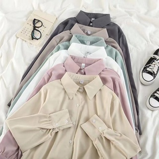Thời Trang Hàn Quốc Nữ Tính Khí Dài Tay Rời Màu Trơn Áo Sơ Mi Phù Hợp Với Áo Baju Baju Wanita Lengan Panjang