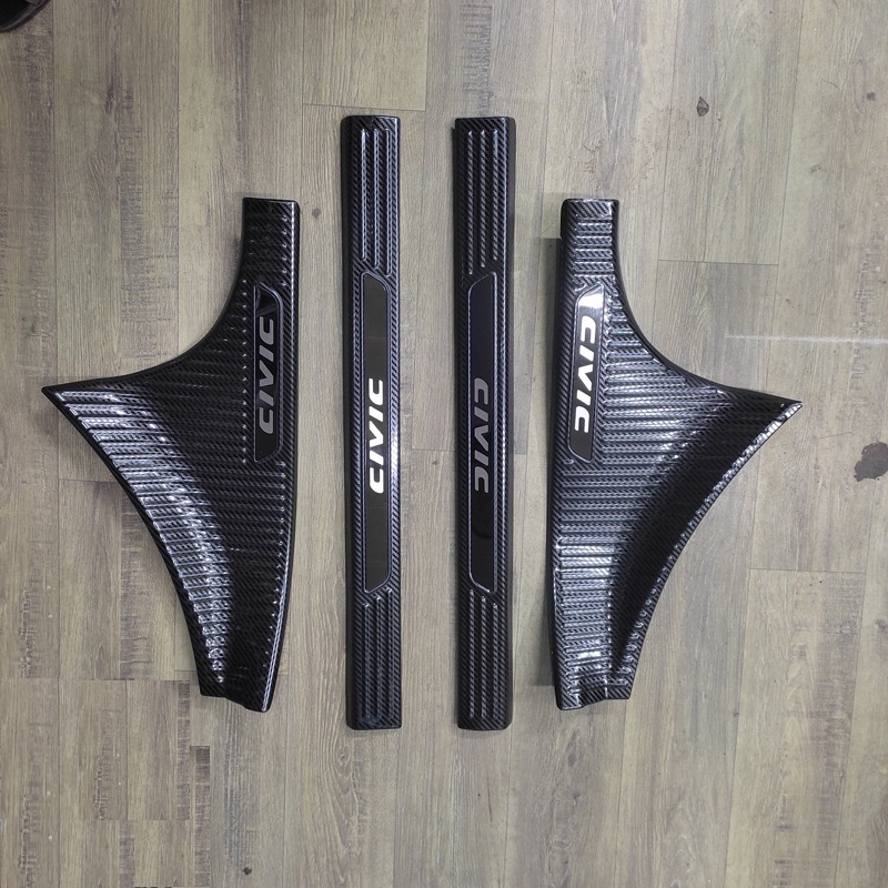 Bộ ốp bậc cửa, nẹp bước chân trong, ngoài xe Honda Civic 2022+ carbon cao cấp