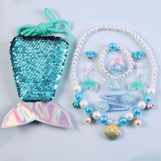 Bộ Trang Sức Vòng cổ + Vòng Tay + Túi Xách Hình Vỏ Sò Cho Bé Gái 3-6 Tuổi