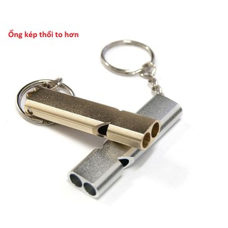 Còi Sinh Tồn Ống Kép Móc Khóa Kim Loại Cao Cấp - Còi Sinh Tồn Đa Năng 120 Decibels Bằng Hợp Kim Nhôm