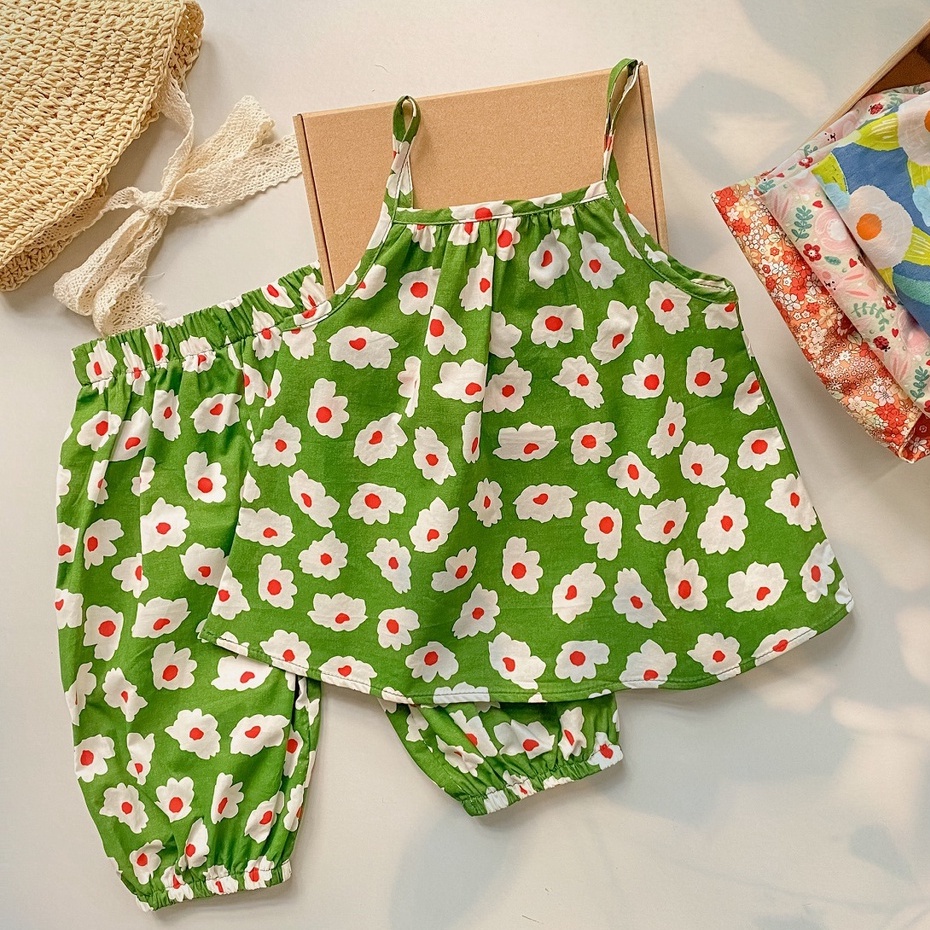 Set áo 2 dây quần thụng mùa hè cho bé gái 1 2 3 4 tuổi MINTSCLOSET Mints Closet - GA2097