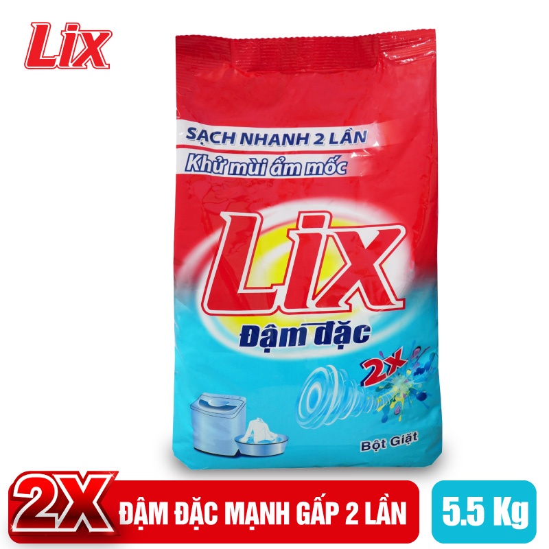 Ảnh Bột giặt Lix Extra đậm đặc 5,5Kg ED557 gấp đôi sức mạnh làm sạch mọi vết bẩn, khử mùi ẩm mốc cho giặt tay và máy 2