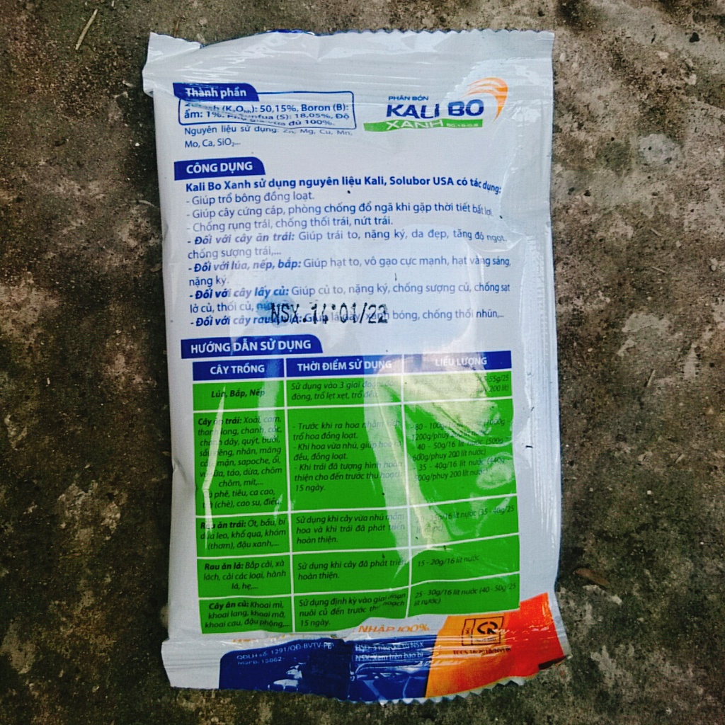 Phân bón lá giúp siêu to hạt, to trái - Kali bo xanh (gói 100g)