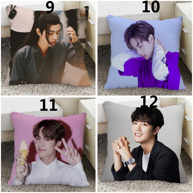 Vỏ bọc gối đơn bằng polyester in hình diễn viên Wang Yibo/ Xiao Zhan 45x45cm