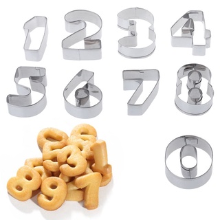 Set 9 Khuôn Nhấn Hình Chữ Số Bằng Thép Không Gỉ Làm Bánh Quy