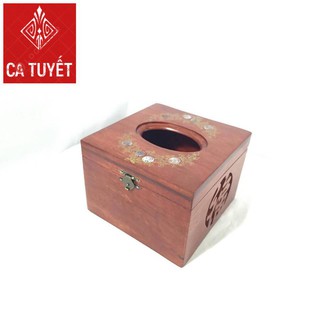 (RẺ NHẤT) Hộp đựng giấy ăn Vuông ELAI GỖ HƯƠNG khảm hoa văn CAO CẤP