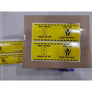 100 Tem dán cảnh báo hàng thủy tinh dễ vỡ xin nhẹ tay kích thước 10,3x4cm