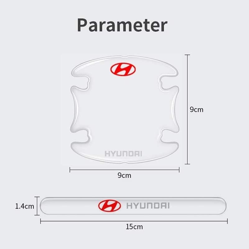 Bộ 10 miếng dán silicon tay, hõm, gương ô tô logo hãng xe HYUNDAI 10, I20, I30, Accent, Santafe, Tucson, Kona, Getz