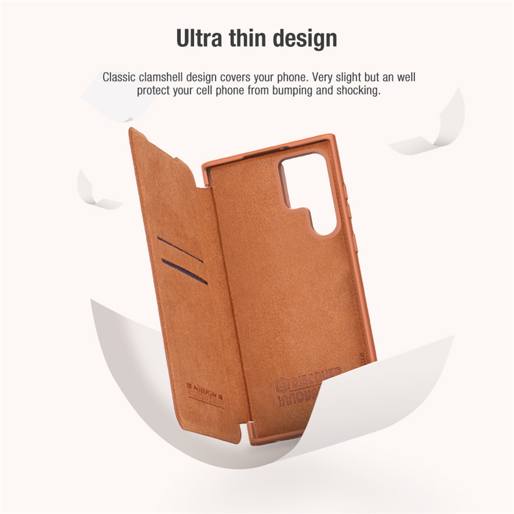 Nillkin Dành Cho Samsung Galaxy S22 Ultra / S22 / S22 + / Plus / S23 Ultra Qin Pro Flip PU Da Trơn Vải Bảo Vệ Ống Kính Máy Ảnh Trượt Vỏ Điện Thoại Vỏ Bảo Vệ