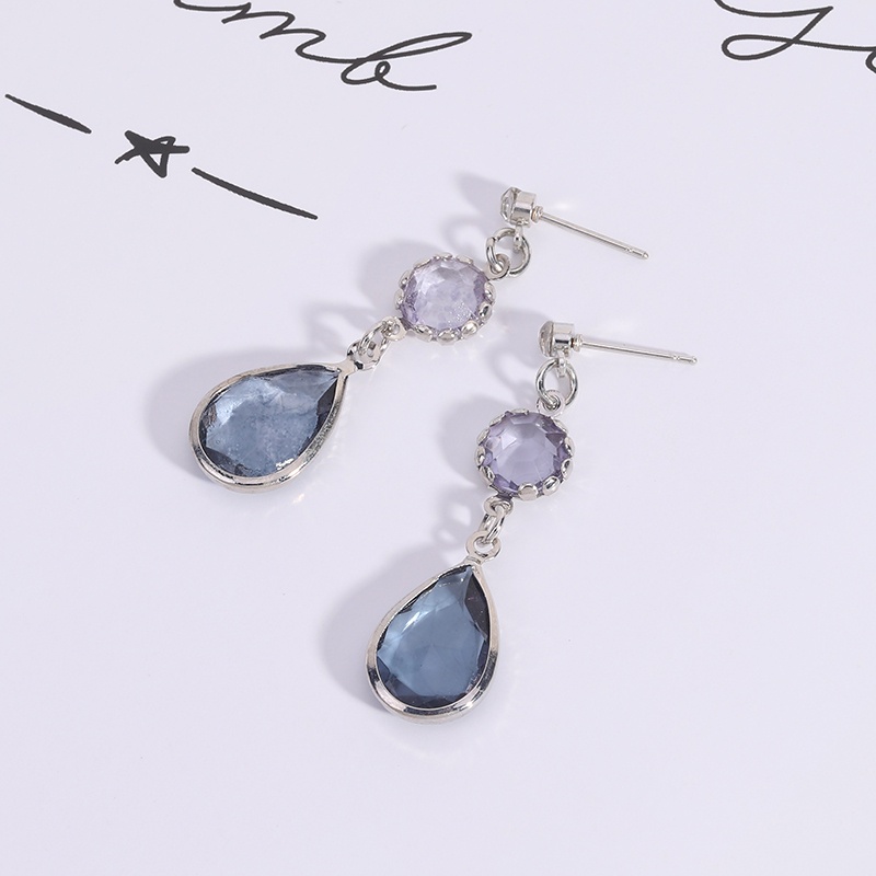Ảnh Khuyên tai Pinkdudu PD441 hợp kim dáng dài đính đá pha lê màu xanh dương phong cách boho thời trang cho nữ 4