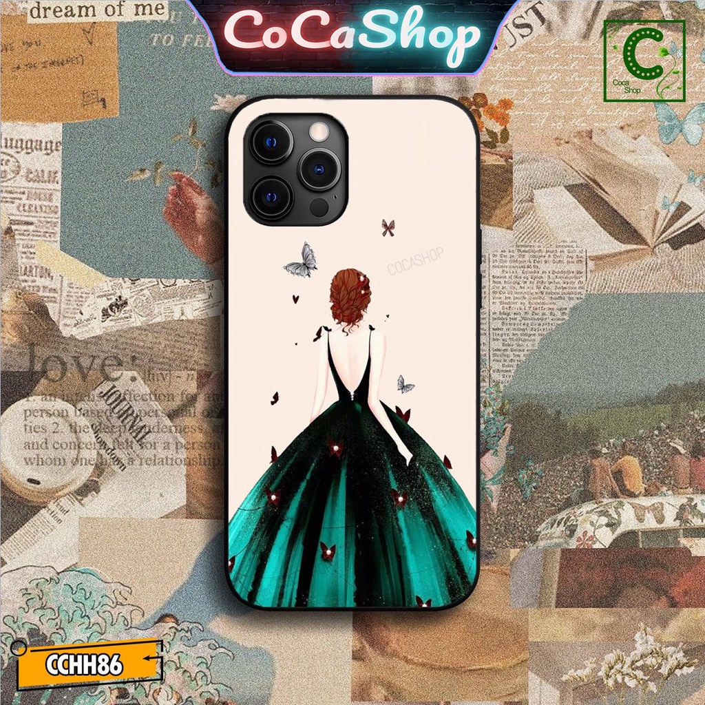 Ốp lưng iphone mặt kính mặt sáng bóng in hình cực đẹp, siêu bền - Cô gái mặc chiếc váy màu xanh kiêu sa
