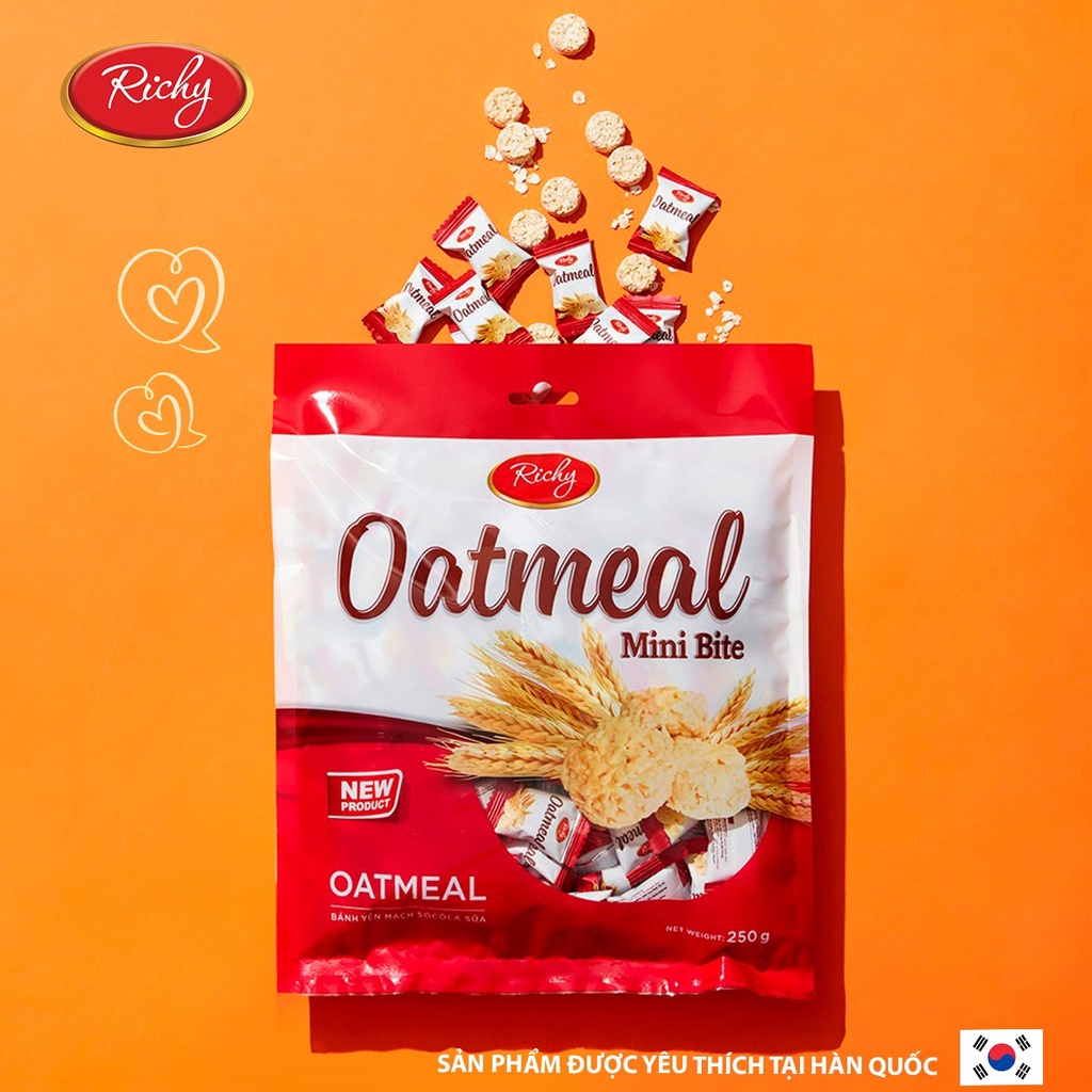 [MUA 3 TẶNG 1 QUAT]   Combo 3 Bánh Yến Mạch Oatmeal Richy 2 Vị, Sữa, Phô Mai Túi 220g-250g