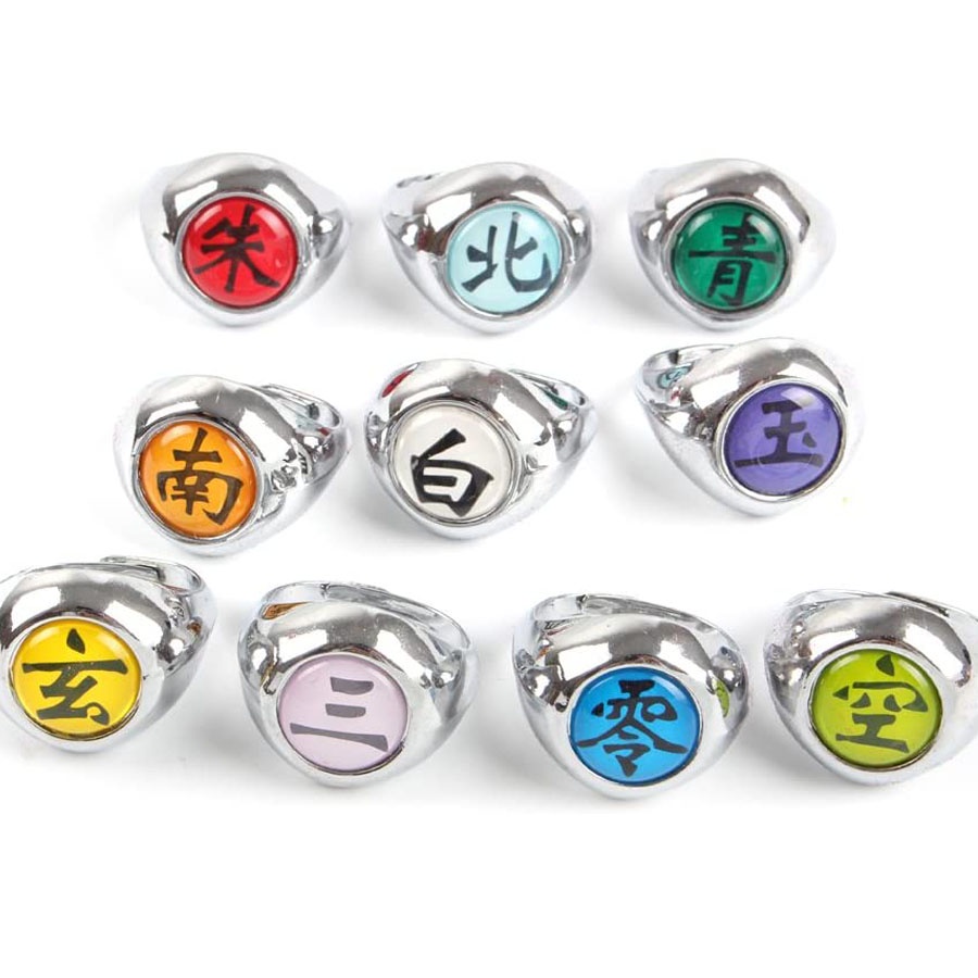 Set 10 Nhẫn Hóa Trang Naruto Akatsuki Uchiha Sasori Itachi Sharingan Có Thể Điều Chỉnh Kích Cỡ Cho Cặp Đôi
