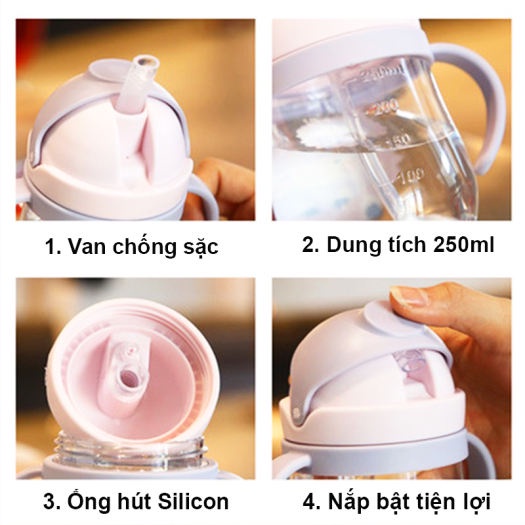 Ảnh Bình Nước Cao Cấp 250ml Cho Bé Van Chống Sặc, Chịu Nhiệt Tốt, Tay Cầm Tiện Lợi, Phù Hợp Để Tập Uống Sữa và Nước IQ Kao 3