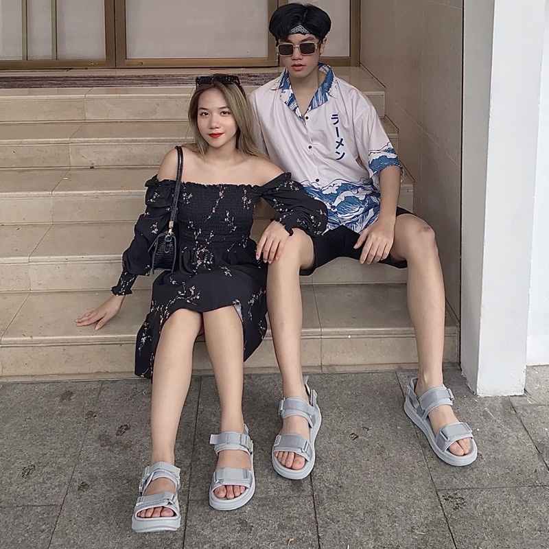 Ảnh Dép Quai Hậu Unisex Genki Màu Xanh Xám Quai Ngang Đế Cao Su Thời Trang Sport YK278 3