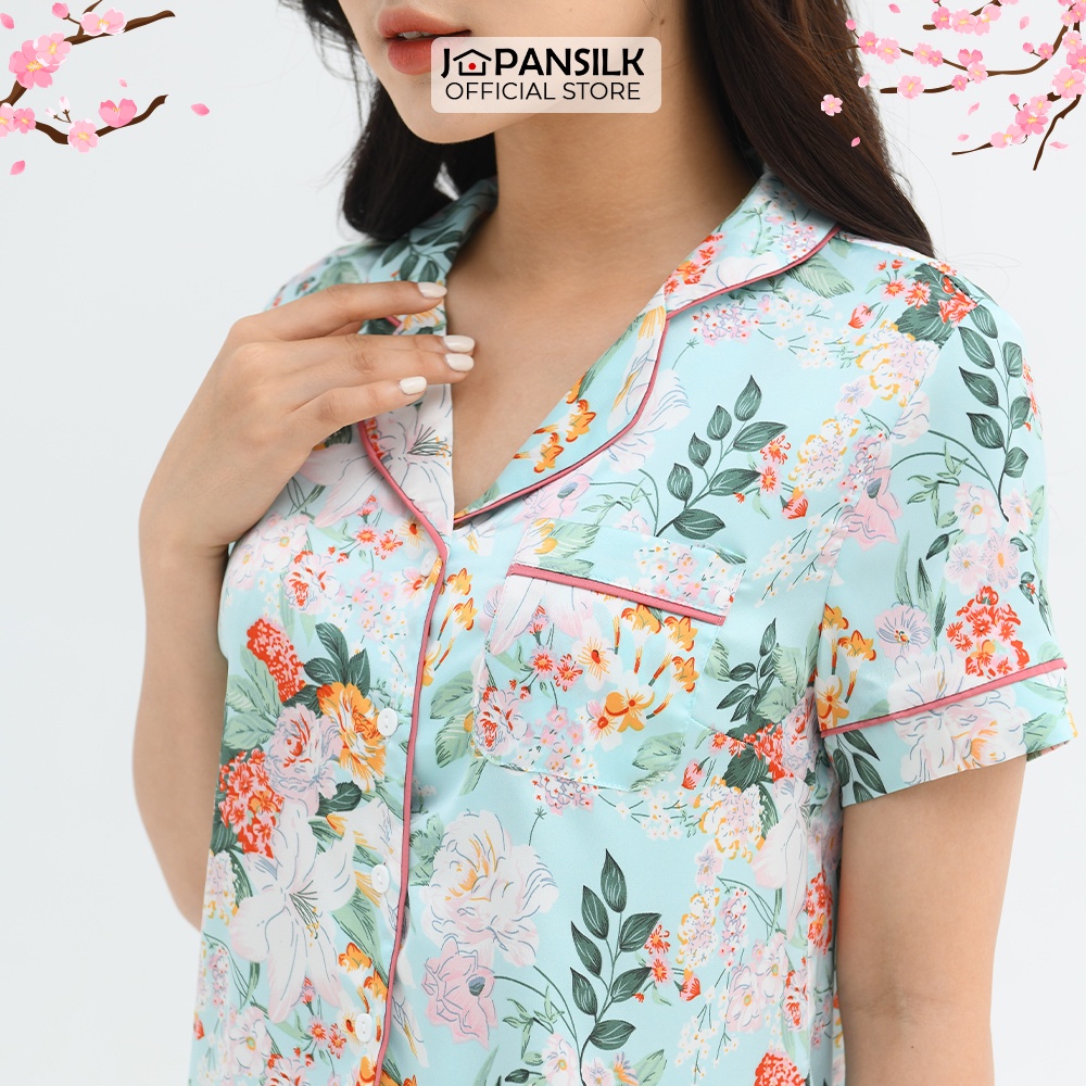 Ảnh Bộ Đồ Ngủ Lụa Nhật Cao Cấp Chính Hãng JAPAN SILK Áo Cộc Quần Đùi Họa Tiết Trang Nhã 2