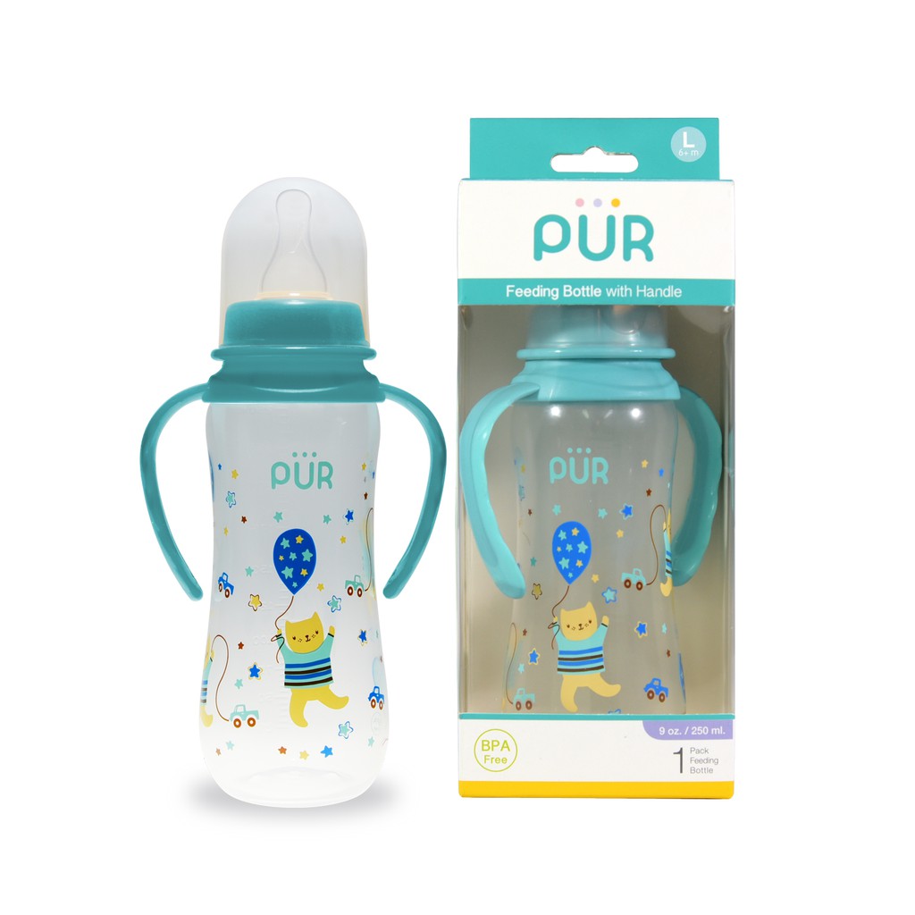Ảnh Bình sữa PP cổ thường có quai Pur 250ml, có sẵn 1 núm size L trong bình 4