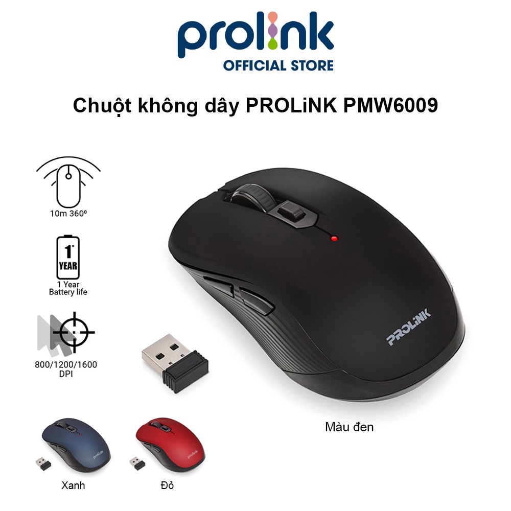 Chuột không dây PROLiNK PMW6009 độ nhạy cao, tiết kiệm pin dành cho PC, Macbook, Laptop
