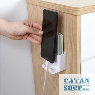 Kệ Dán Tường Để Remote, Đồ Dùng/ Giá Đỡ Sạc Điện Thoại - Có Móc Treo Giữ Dây Điện GD153-KRKTSac