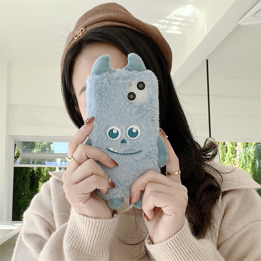Dành Cho iPhone 16 15 14 13 Pro Max 12 Pro Max 11 Pro Max 13 12 Mini 6 6S 7 8 14 15 16 Plus X XR XS Max Ngộ nghĩnh Dễ Thương 3D Quái Vật Nhỏ Sang Trọng Lông Thú Ốp Lưng Điện Thoại