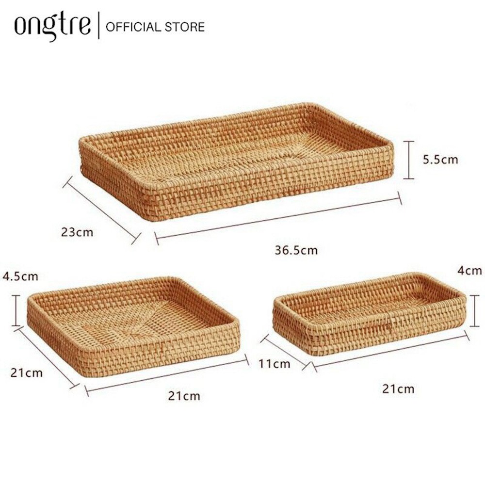 Khay Mây Đan Chữ Nhật ONGTRE, Khay Phục Vụ, Đựng Trà Bánh, Đồ Ăn, Chụp Ảnh Sản Phẩm, Nhà Hàng, Khách Sạn, Resort