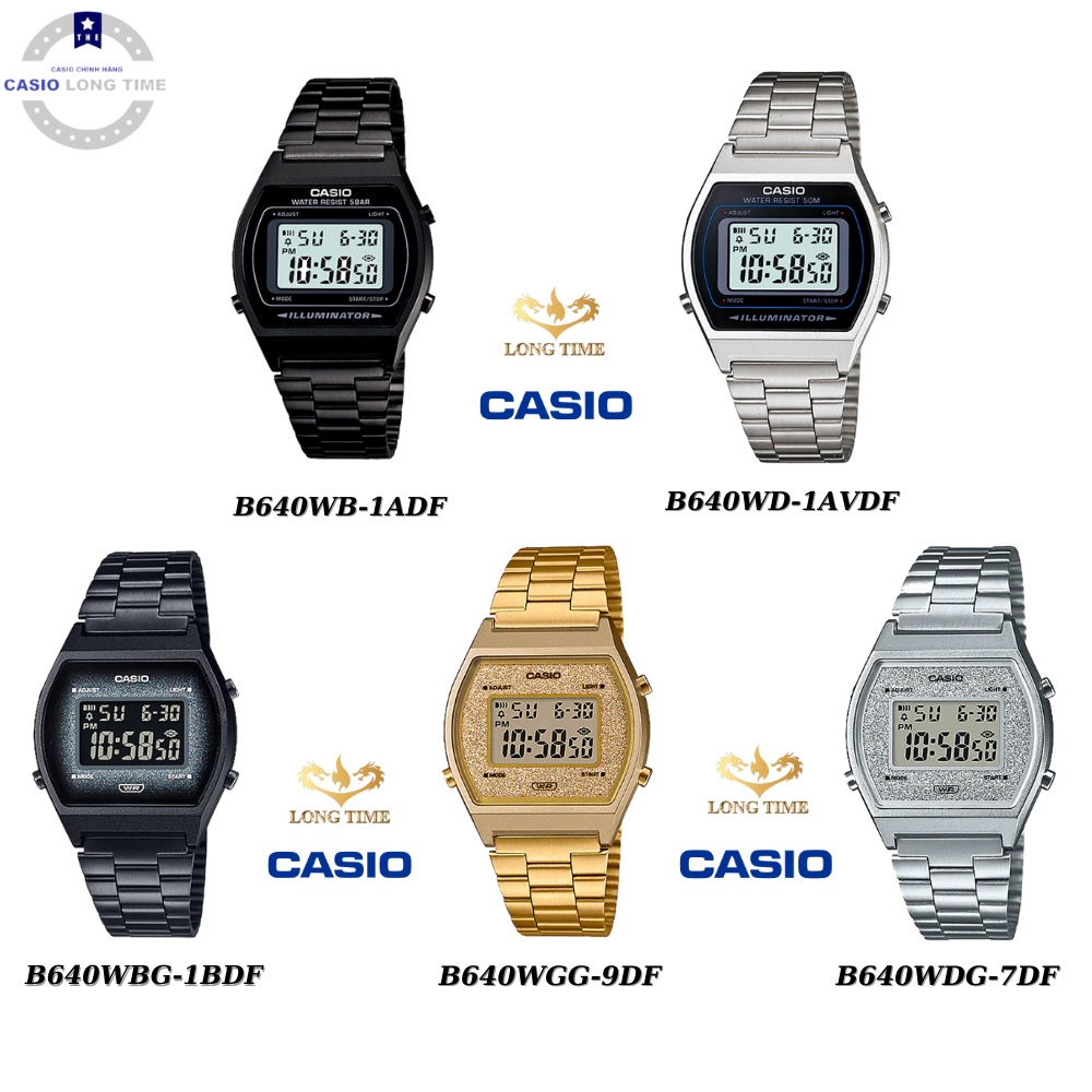 Đồng hồ nam nữ Casio B640w chính hãng mặt mạ vàng lấp lánh sang trọng lịch lãm bảo hành quốc tế 12 tháng