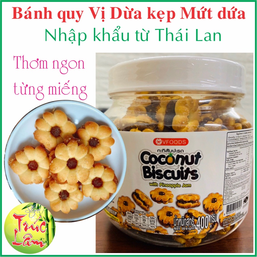 Bánh quy Vị Dừa kẹp Mứt Dứa (Hình hoa mai - Hủ 400g) - Coconut Biscuits ...