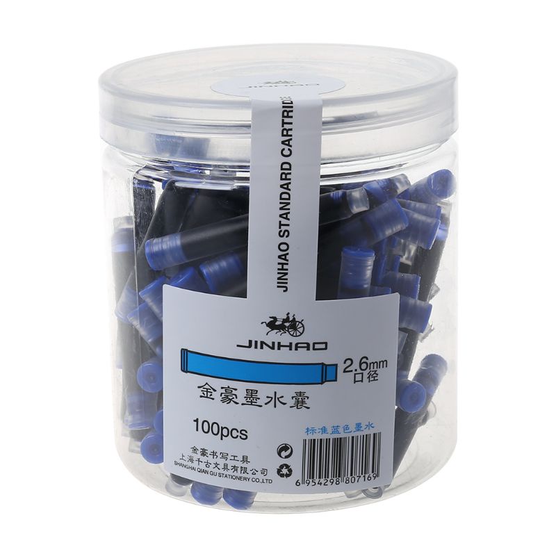 100pcs Jinhao Universal Black Blue Fountain Pen Ink Sac Cartridges 2.6mm Refills