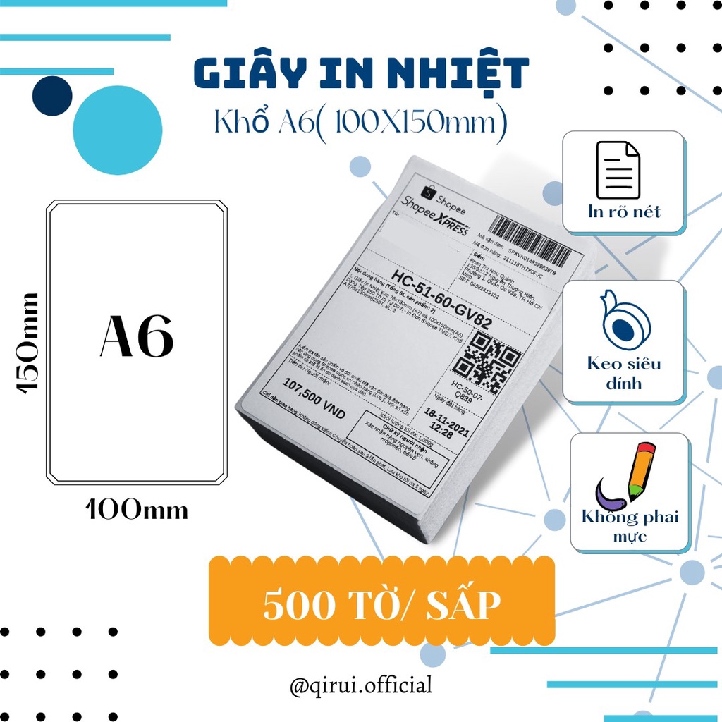 Giấy In Nhiệt Khổ A6(100x150mm) Dạng Tệp 500 Tờ -3 lớp tự dán chống ...